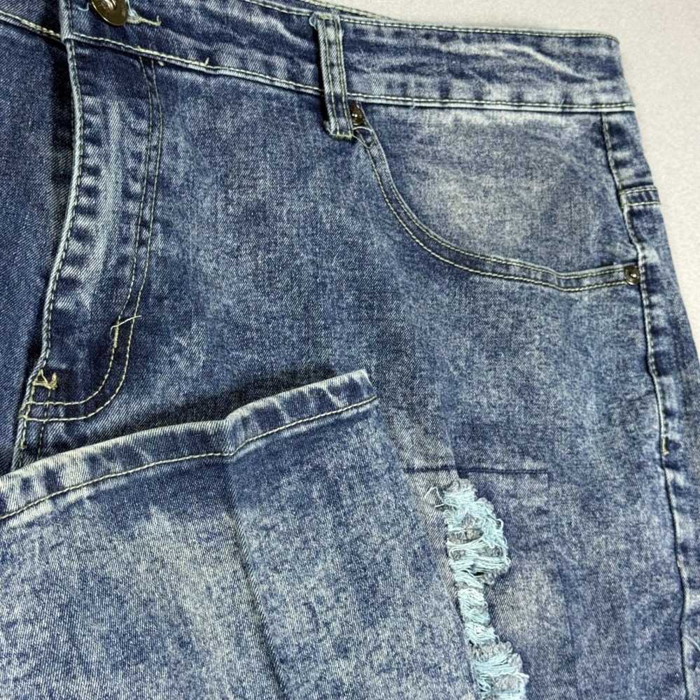 Public Supply Co NYC Mens Blue Acid Wash Distressed Ripped Straight Jeans 46x34
